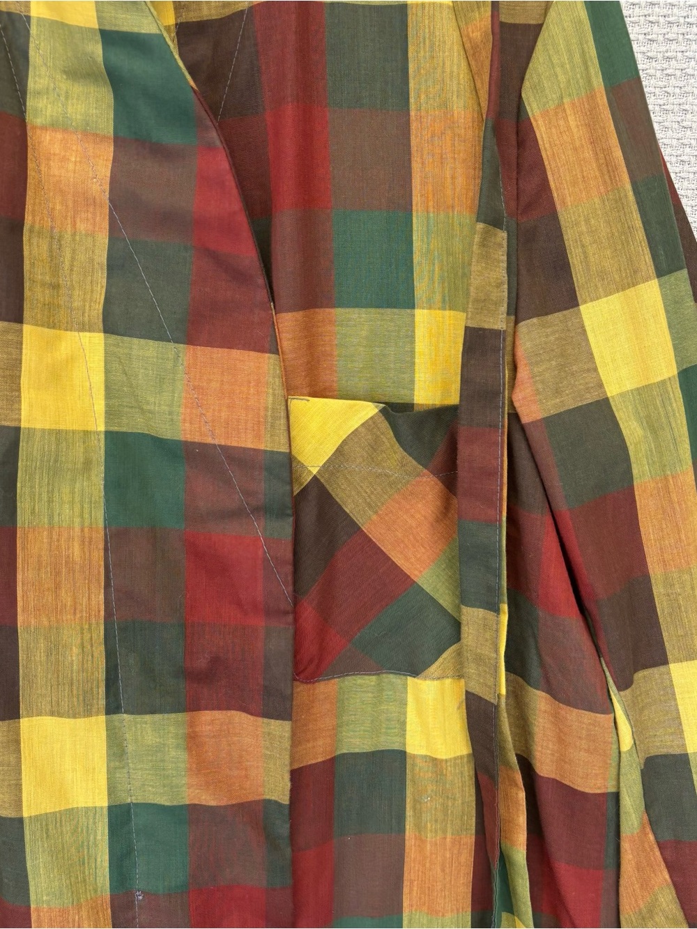 Men's Plaid Long Coat in Red, Yellow & Green - Picture 3 of 11